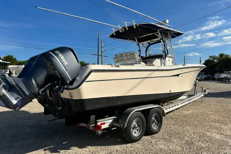 Slide: The Image of 2005 Grady-White Release 283 boat on trailer with Yamaha outboard engines. - 3