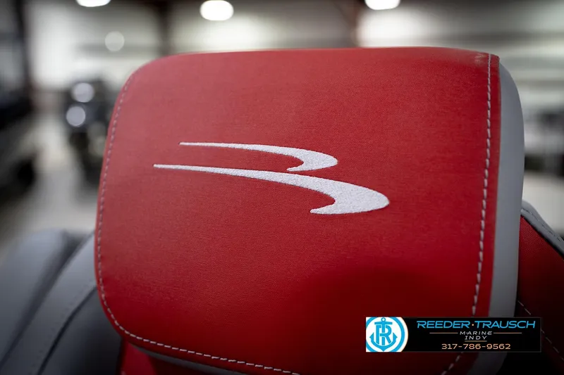 Slide: The Image of Red seat with logo on 2026 Bennington 22 SLJ boat, Reeder-Trausch Marine branding. - 39