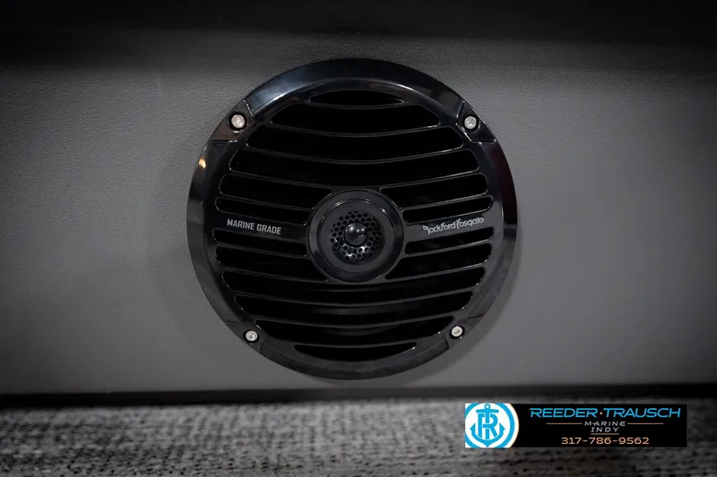 Slide: The Image of Marine-grade speaker on 2026 Bennington 22 SLJ boat, featuring Rockford Fosgate audio system. - 44