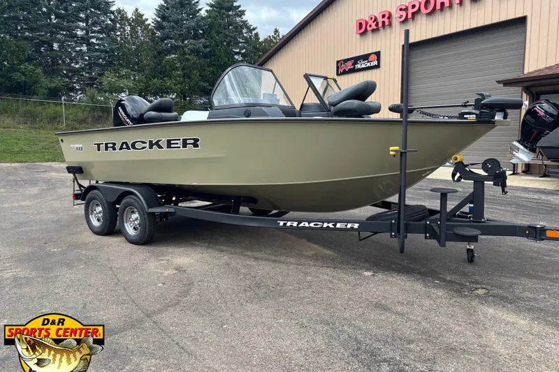 Slide: The Image of 2026 Tracker Targa V-18 Combo boat on trailer at D&R Sports Center. - 2