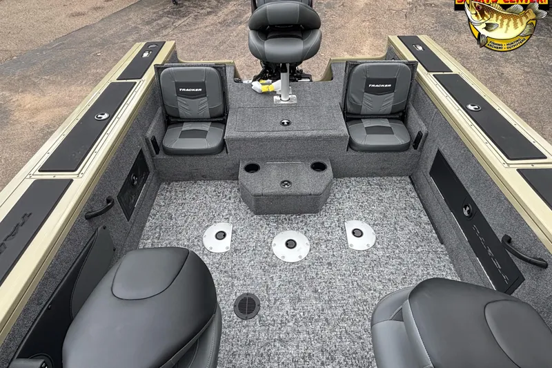 Slide: The Image of 2026 Tracker Targa V-18 Combo boat interior with seating and storage compartments. - 8