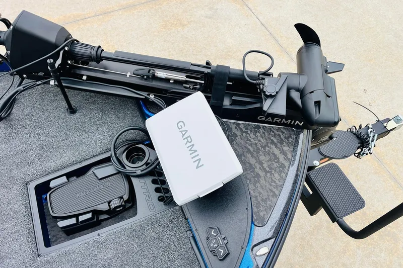 Slide: The Image of 2026 Nitro Z21 XL Pro boat with Garmin equipment and advanced foot pedal controls. - 71