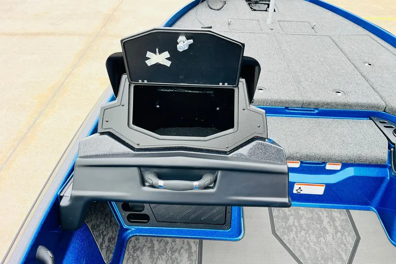 Slide: The Image of 2026 Nitro Z21 XL Pro boat interior with open storage compartment and sleek design. - 95