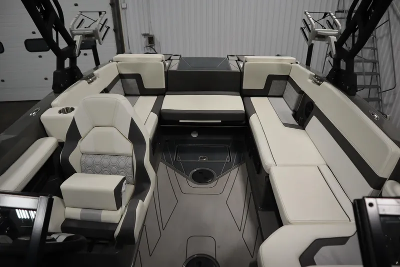Slide: The Image of 2022 Heyday H22 boat interior with modern seating and sleek design. - 33