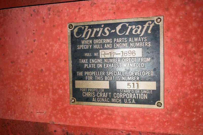 Slide: The Image of 1947 Chris Craft Barrel Back identification plate with hull and propeller details. - 10