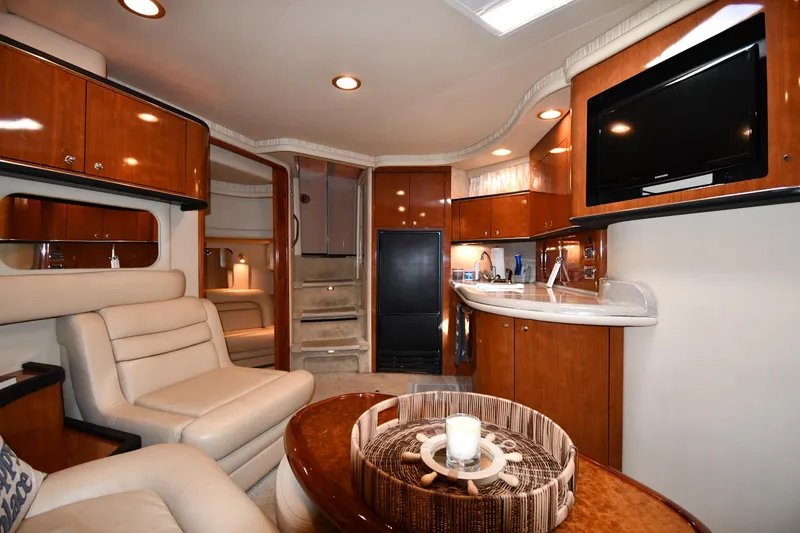 Slide: The Image of Luxurious interior of 2003 Sea Ray 460 Sundancer yacht with elegant furnishings. - 48