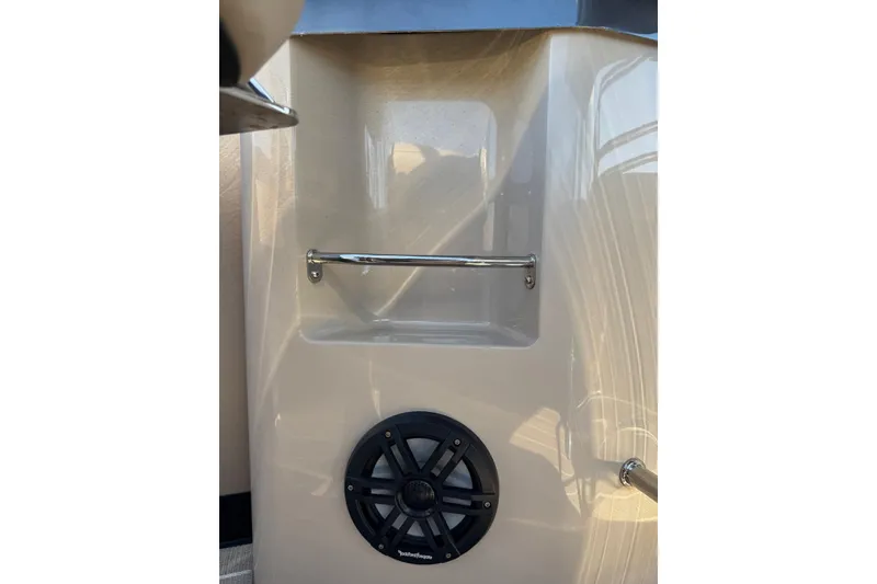 Slide: The Image of 2022 Viaggio Diamante B boat interior with speaker and storage compartment. - 20