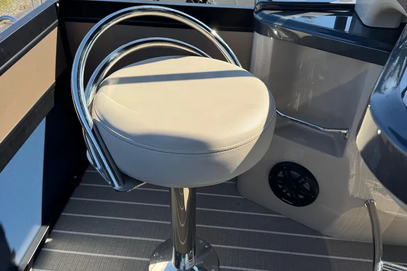 Slide: The Image of Modern boat interior with a sleek, cushioned stool on the 2022 Viaggio Diamante B. - 35