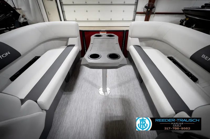 Slide: The Image of 2026 Bennington 20 SSR pontoon boat interior with modern seating and control panel. - 19