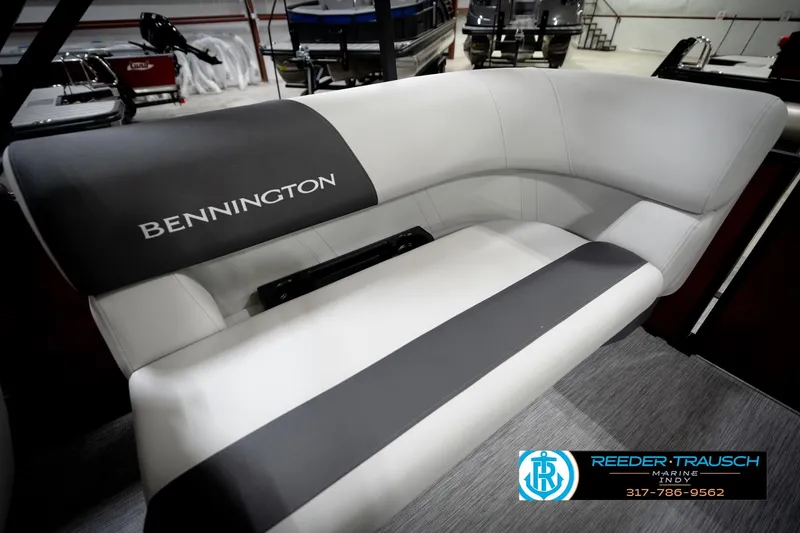 Slide: The Image of Close-up of Bennington 20 SSR 2026 seat with logo embroidery. - 42