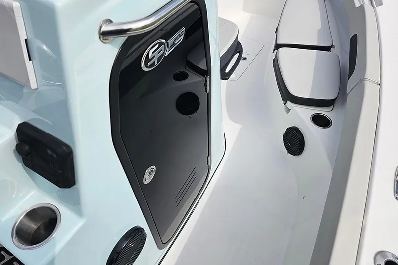 Slide: The Image of 2026 Sea Pro 202 Center Console interior with seating and storage compartments. - 16