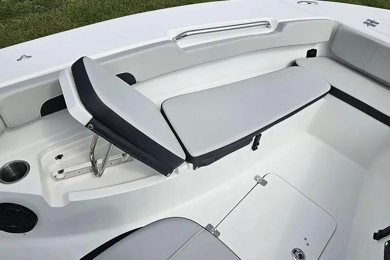 Slide: The Image of 2026 Sea Pro 202 Center Console boat interior with adjustable seating and storage. - 21