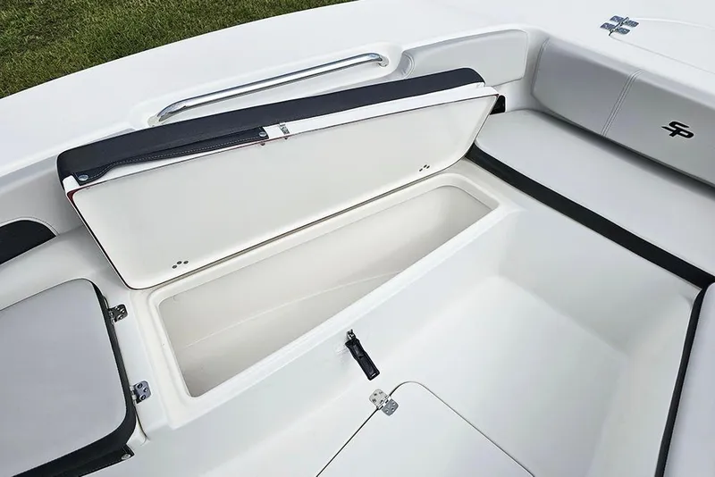 Slide: The Image of 2026 Sea Pro 202 Center Console boat with open storage compartment. - 22