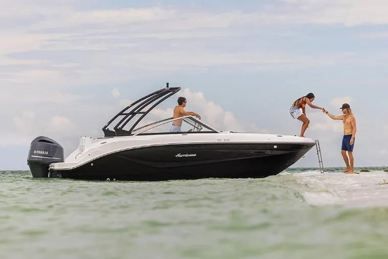 Slide: The Image of Manufacturer Provided Image: 2023 Hurricane SunDeck 235 OB boat with people enjoying water activities. - 20