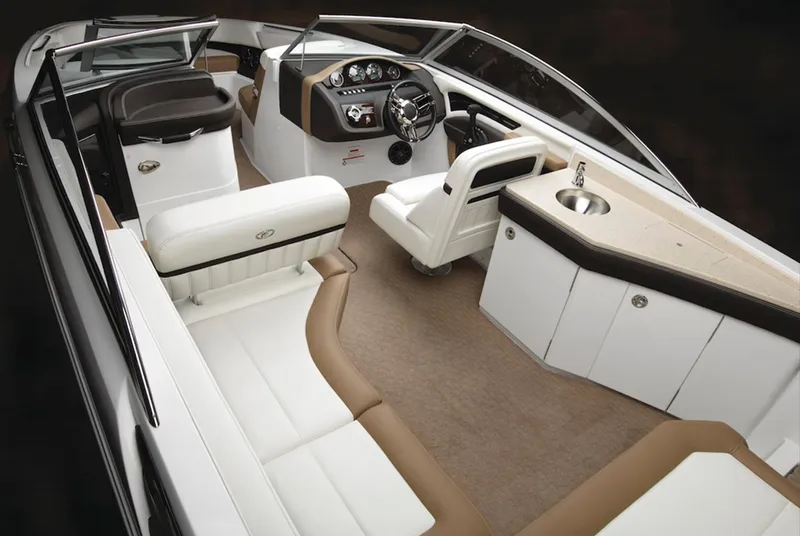 Slide: The Image of Manufacturer Provided Image: 2016 Cobalt 26SD boat interior with luxurious seating and modern dashboard. - 13