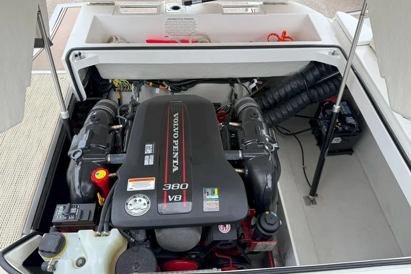 Slide: The Image of 2016 Cobalt 26SD boat engine compartment with Volvo Penta 380 V8 engine. - 20