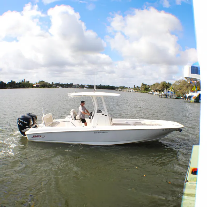 Slide: The Image of 2017 Boston Whaler 270 Dauntless boat cruising on the Loxahatchee river. - 0