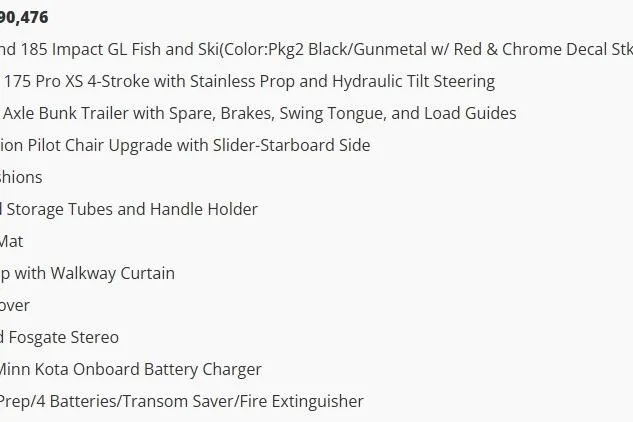 Slide: The Image of 2026 Lund 185 Impact GL boat features and specifications list. - 7