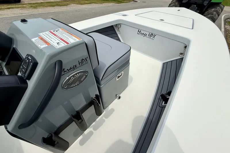Slide: The Image of 2026 Maverick 17 HPX-S boat interior with console and seating, showcasing sleek design. - 13