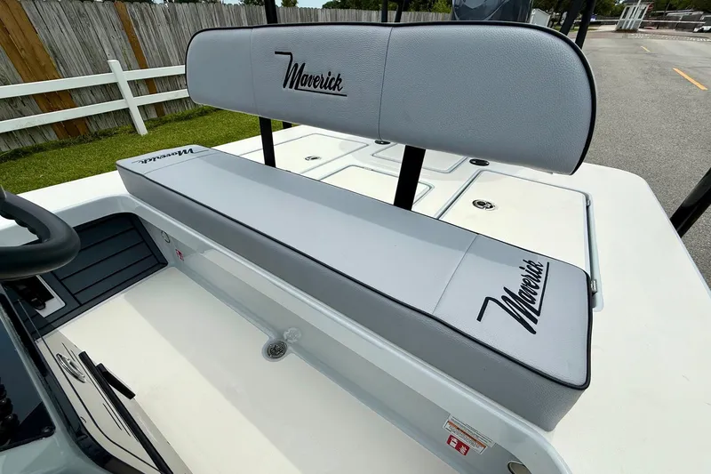 Slide: The Image of 2026 Maverick 17 HPX-S boat interior with branded seating and sleek design. - 9