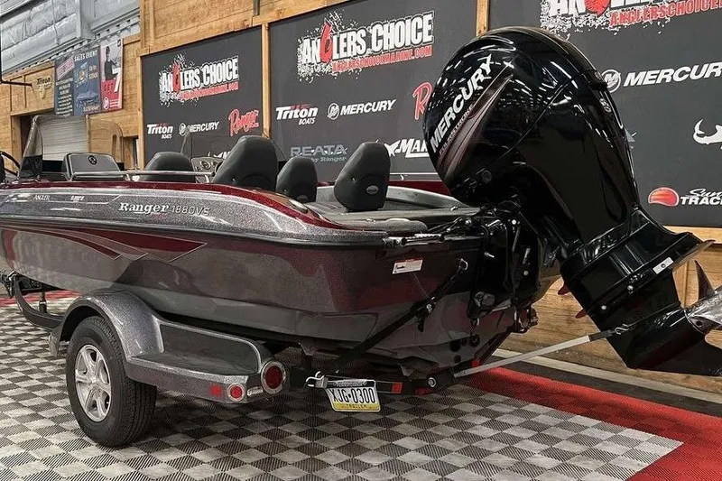 Slide: The Image of 2015 Ranger 1880 Angler boat with Mercury engine in showroom. - 4