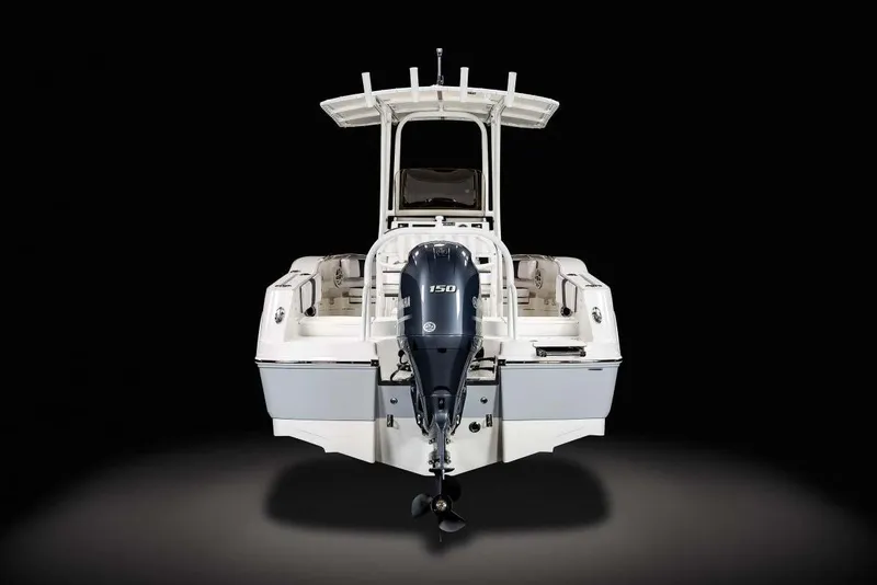 Slide: The Image of Manufacturer Provided Image: 2023 Robalo R200 Center Console boat, rear view with outboard motor. - 52