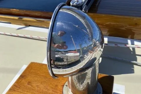 Slide: The Image of Chrome vent detail on 1972 Cheoy Lee Offshore 47 Yawl sailboat deck. - 24