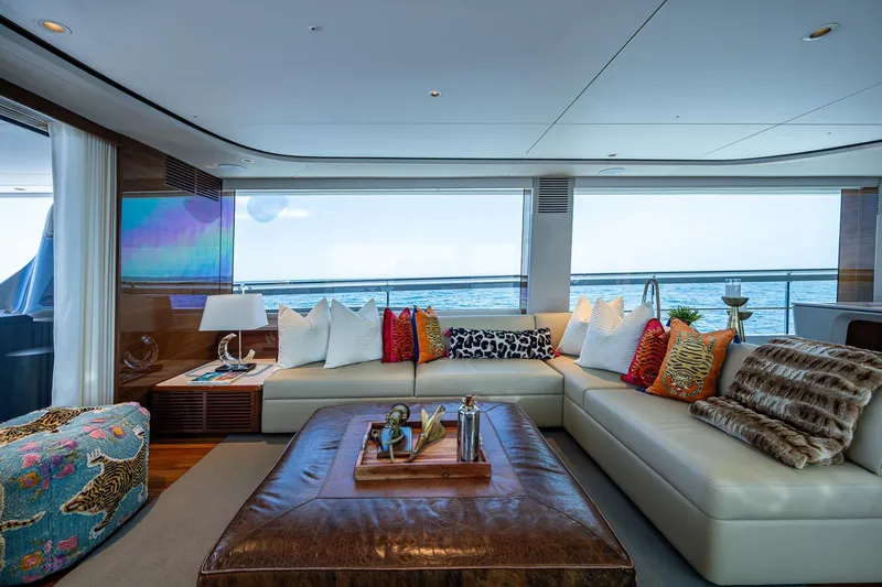 Slide: The Image of Luxurious 2022 Princess X95 yacht interior with elegant seating and ocean view. - 17