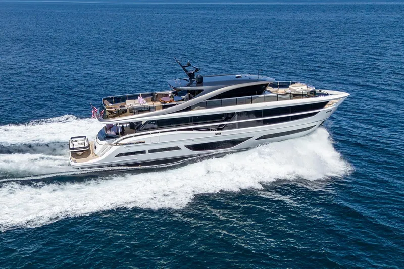 Slide: The Image of Luxurious 2022 Princess X95 yacht cruising on open sea, showcasing sleek design and elegance. - 49