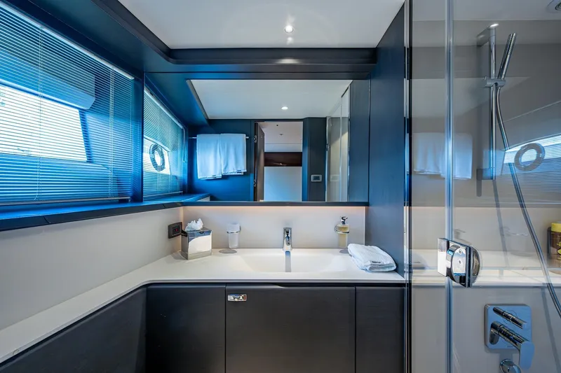 Slide: The Image of Luxurious bathroom interior of 2022 Princess X95 yacht with modern fixtures and sleek design. - 58
