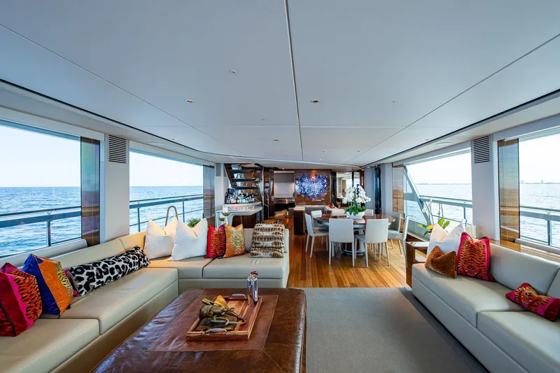 Slide: The Image of Luxurious interior of 2022 Princess X95 yacht with elegant seating and ocean views. - 61