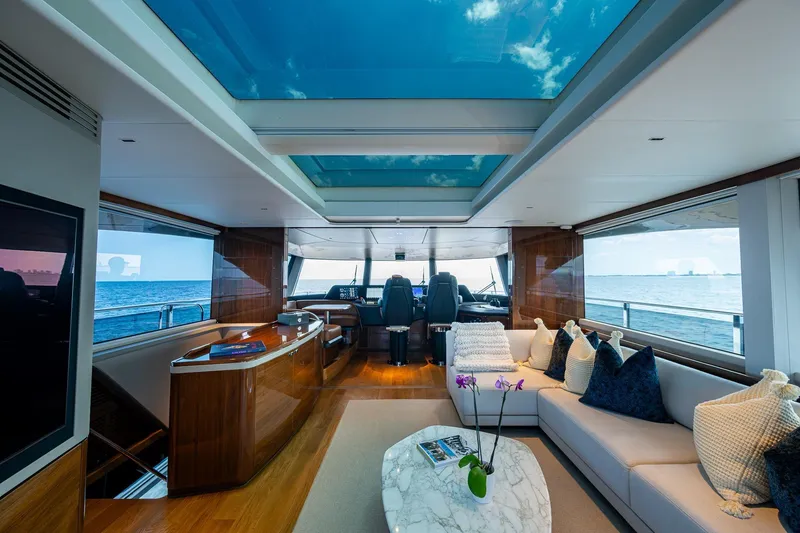 Slide: The Image of Luxurious interior of 2022 Princess X95 yacht with panoramic ocean views and elegant furnishings. - 77