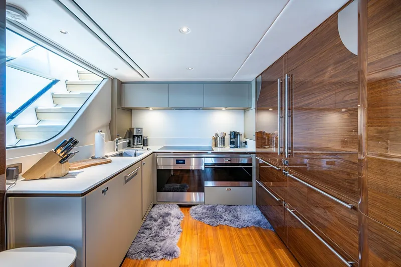Slide: The Image of Luxurious kitchen interior on 2022 Princess X95 yacht with modern appliances and sleek design. - 89