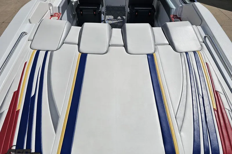 Slide: The Image of 2012 Formula 382 FASTech boat interior with colorful upholstery design. - 27