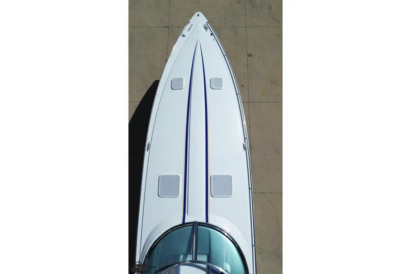 Slide: The Image of Overhead view of 2012 Formula 382 FASTech boat, showcasing sleek design and deck features. - 54
