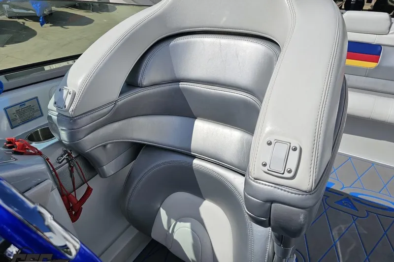 Slide: The Image of 2012 Formula 382 FASTech boat interior with sleek gray leather seating. - 71