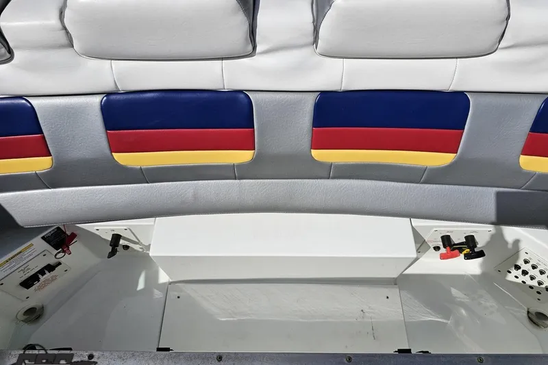 Slide: The Image of Interior of a 2012 Formula 382 FASTech boat with colorful seat design. - 74