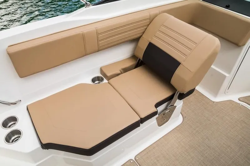 Slide: The Image of 2019 Sea Ray SPX 210 OB boat with tan and black adjustable seating. - 31