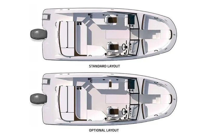 Slide: The Image of 2019 Sea Ray SPX 210 OB boat layouts: standard and optional configurations. - 38