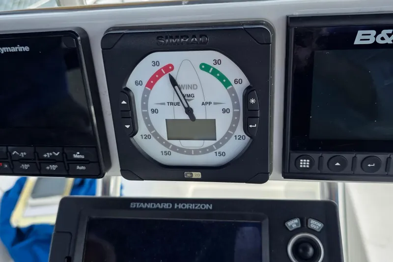Slide: The Image of Cockpit instruments on a 1987 Catalina 30 MkII sailboat, featuring wind and navigation displays. - 18