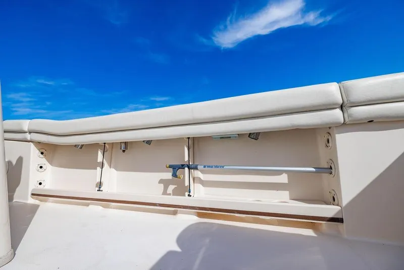 Slide: The Image of 2016 Grady-White Canyon 336 boat interior with blue sky background. - 10