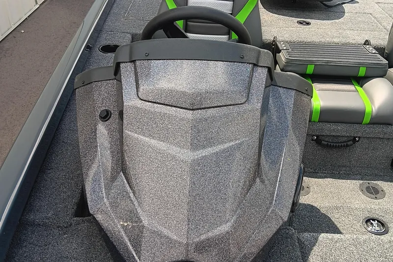 Slide: The Image of 2025 Ranger RT188P boat interior with modern design and green accents. - 10