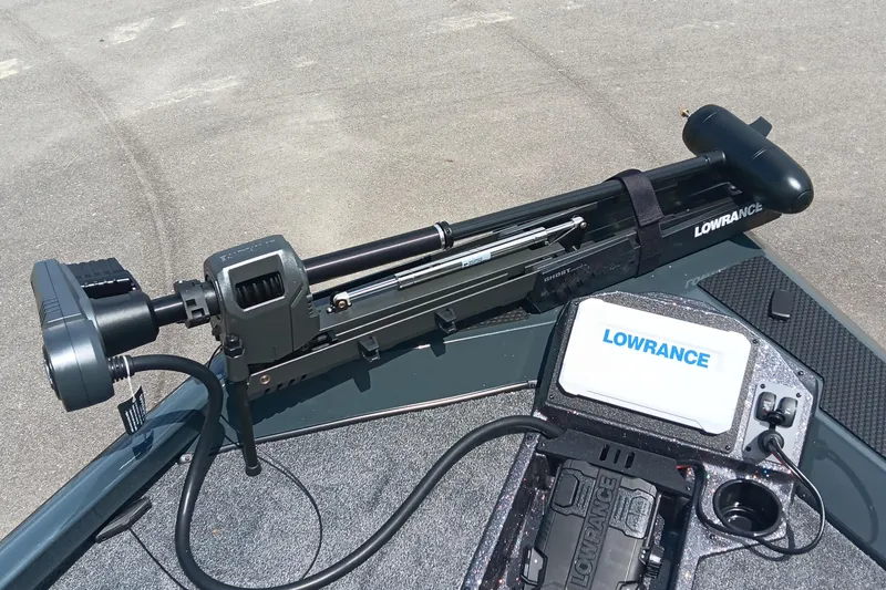 Slide: The Image of 2025 Ranger RT188P boat with Lowrance trolling motor and electronics on deck. - 8