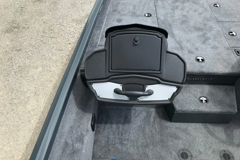 Slide: The Image of 2026 Ranger RT198P boat dashboard with Lowrance display and steering wheel. - 14