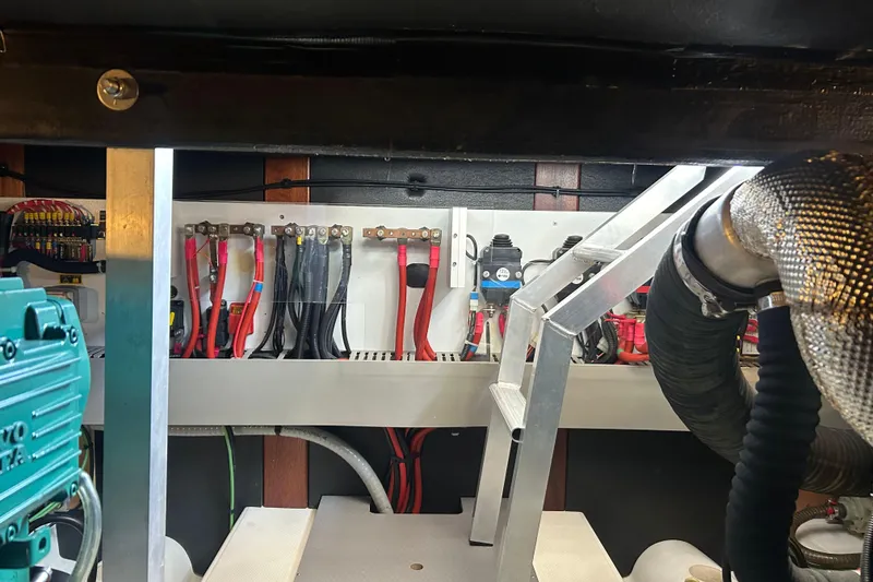 Slide: The Image of Engine room of 2018 Beneteau Swift Trawler 44 with wiring and components. - 41