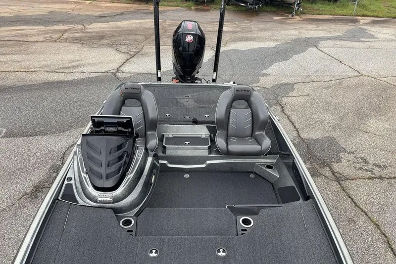 Slide: The Image of 2019 Nitro Z20 boat interior with dual seats and Garmin electronics. - 14