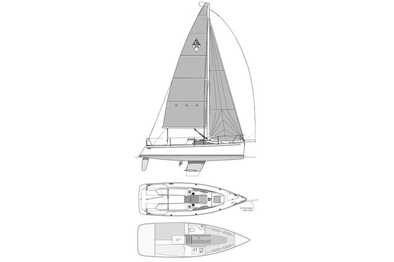 Slide: The Image of Line drawing of 2018 Catalina 275 Sport sailboat, side and top views. - 8