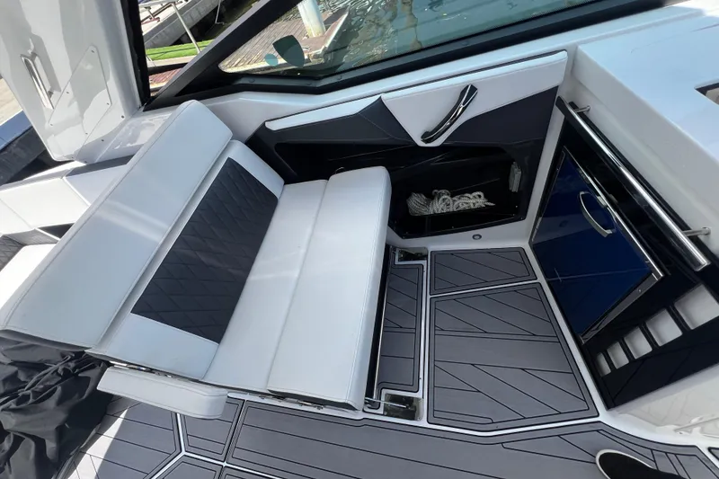 Slide: The Image of 2023 Monterey 385 Super Sport interior with sleek seating and modern design. - 30