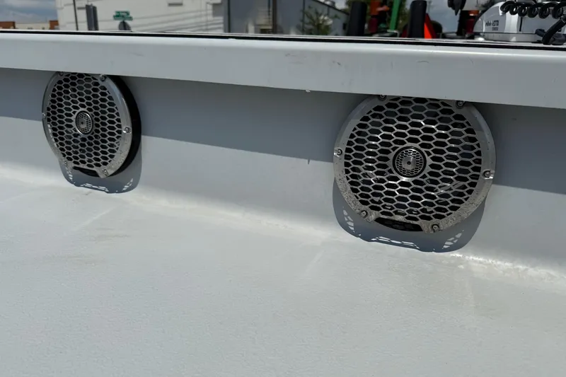 Slide: The Image of Speakers on a 2017 Majek M2 ILLUSION boat, featuring a sleek, modern design. - 17