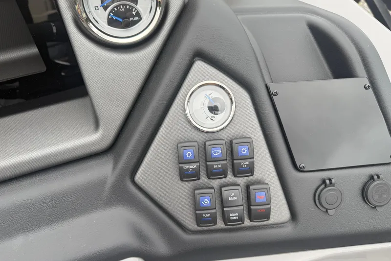 Slide: The Image of Control panel of 2026 Sylvan L-3 DLZ DH boat with gauges and switches. - 15